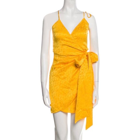 The Andamane Dida Floral Jacquard Mini Wrap Dress in Yellow Women’s Size Medium - Picture 1 of 5